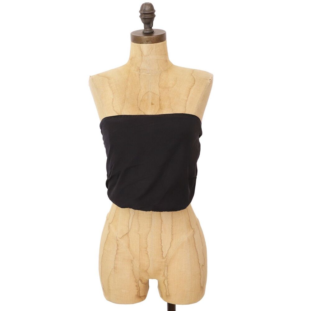 JOHN GALT Brandy Melville Woven Tie Back Cropped Top Black Strapless EUC B46